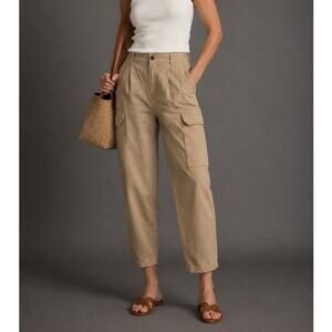 Nili Lotan 4 Yannic Cargo Pant  $450 High Rise Straight Leg Crop Tan Desert Sand